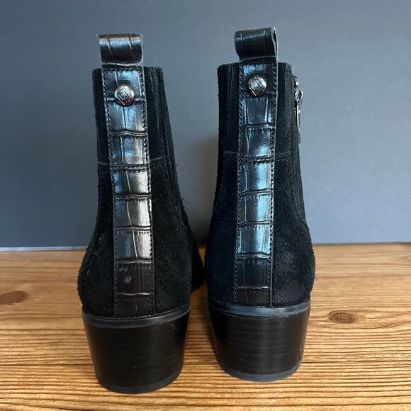 Donald Pliner Black Suede Western Banks Heeled Ankle Booties Womens 8.5 - Picture 4 of 13